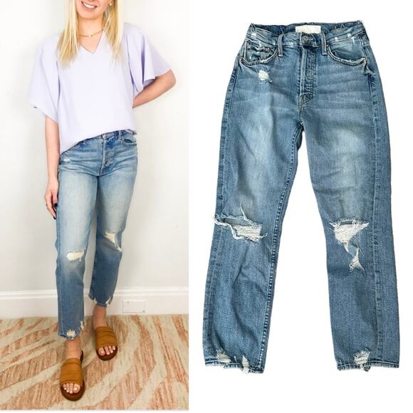 MOTHER Denim - Mother Denim Tomcat Ankle Jeans in Confession Wash | High Waist Distressed | 25